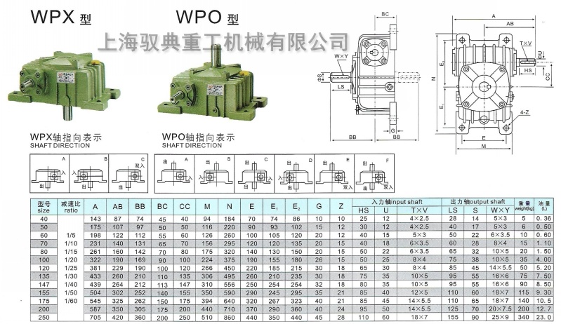 WPO和WPX蜗轮蜗杆减速机型号